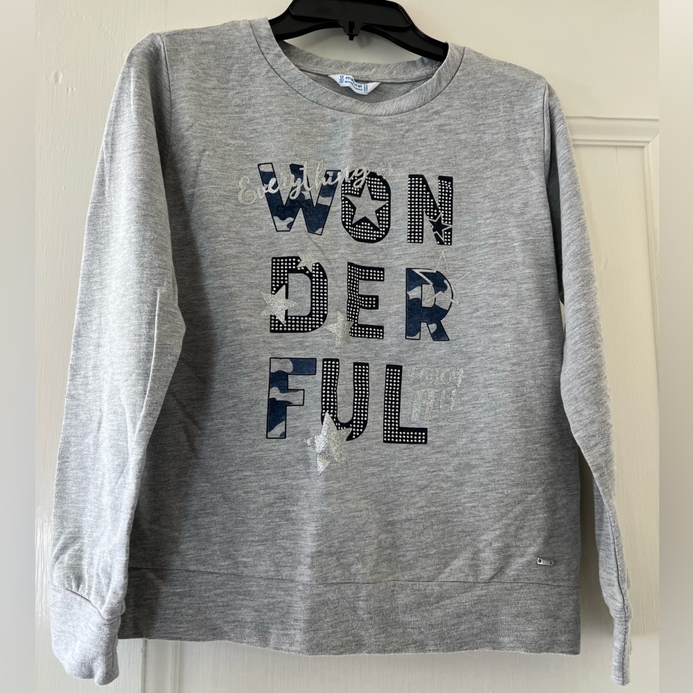 Beautiful Mayoral Girl long sleeve shirt Size 12, thin material sweatshirt